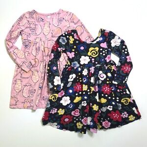 Hanna Andersson Tea Collection Dress Bundle 4 5 Pink Cat Floral Long Sleeve